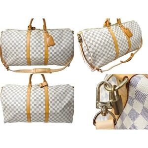 Louis Vuitton Azur Boston White Keepall Canvas Bag Damier Bandouliere